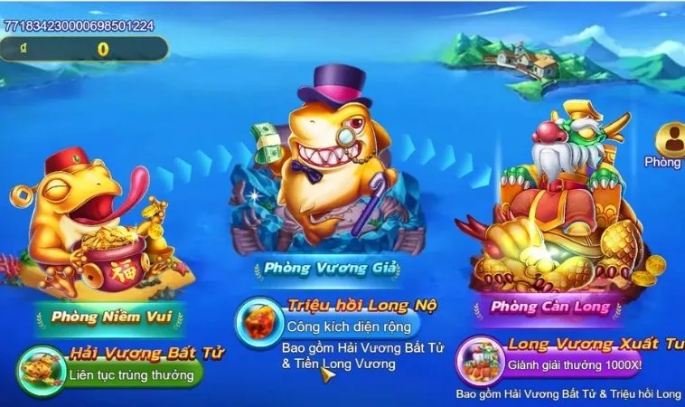 Cách Chơi Bắn Cá Royal Fishing Tại Vin68 Đỉnh Cao 2 Các phòng chơi trong game Bắn Cá Royal Fishing Tại Vin68