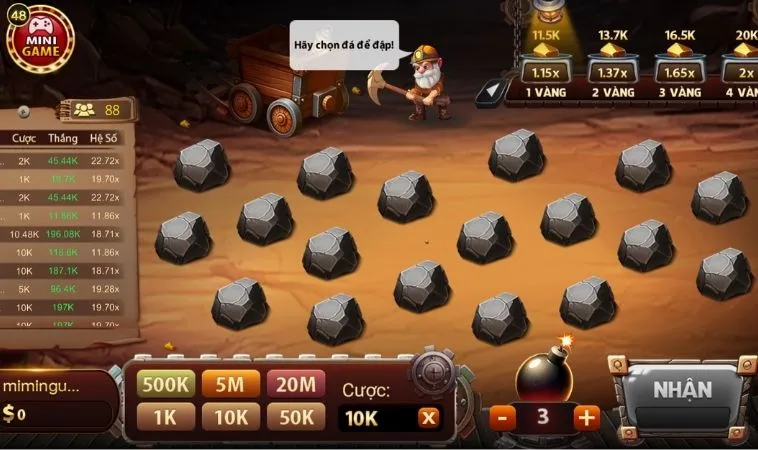Bí Kíp Đập Đá Tìm Ngọc Trong Game Cut Stone Tại Vin68 Thắng Lớn 2 Giao diện chơi game nhanh Cut Stone Tại Vin68