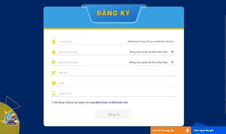 Giao diện đăng ký Vin68