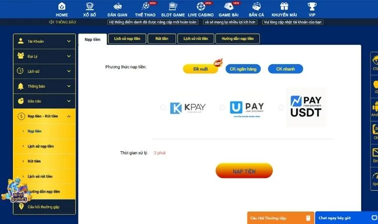 Bật Mí Bí Kíp Nạp Tiền Vin68 Siêu Tốc Nhận Thưởng Khủng Trong 30 Giây 2 Giao diện nạp tiền Vin68