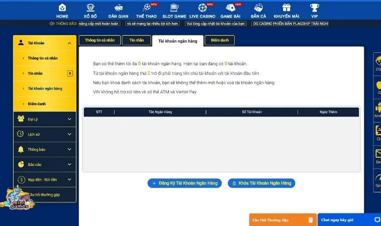 Giao diện rút tiền Vin68